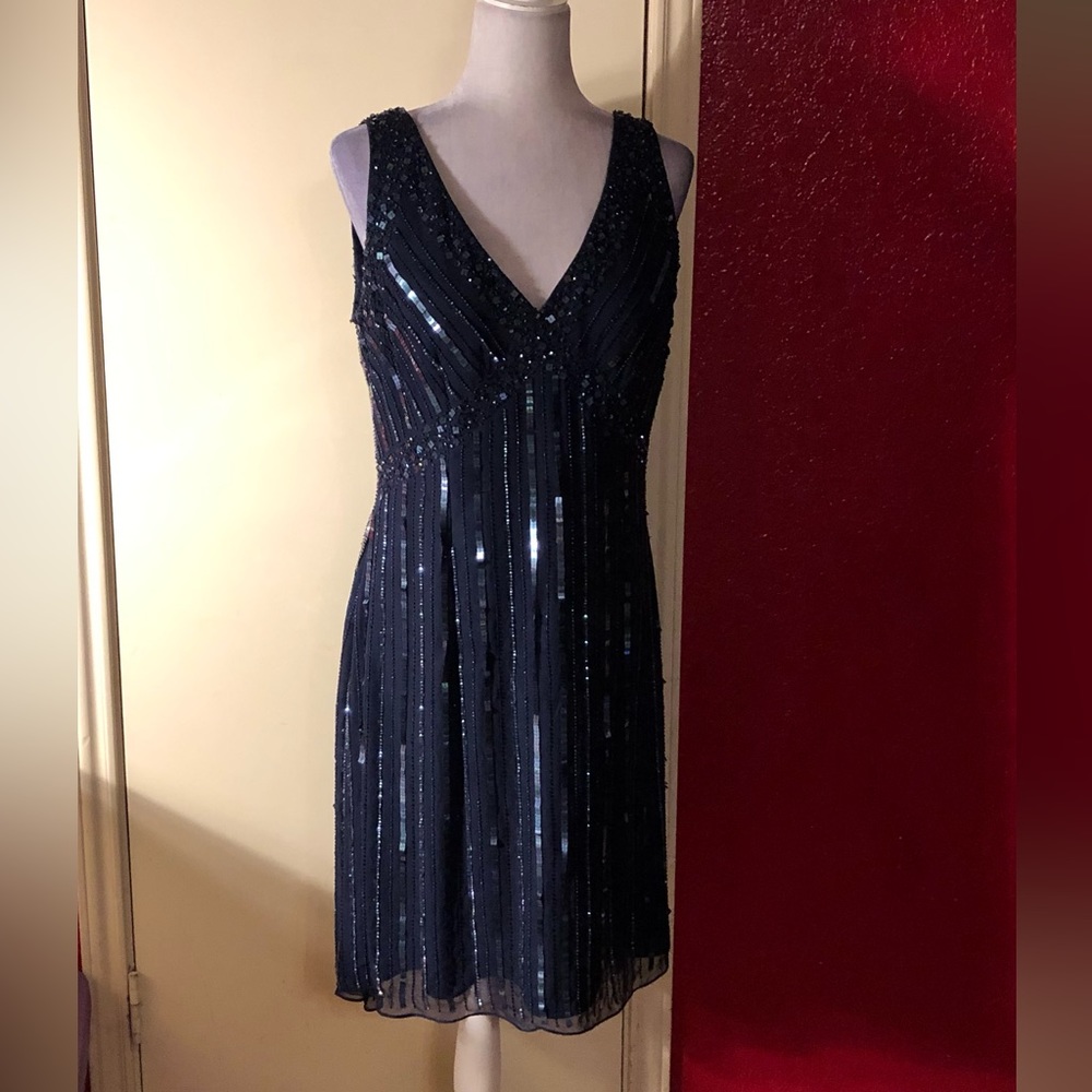 Sean Couture Beaded Sequin Sleeveless Dress